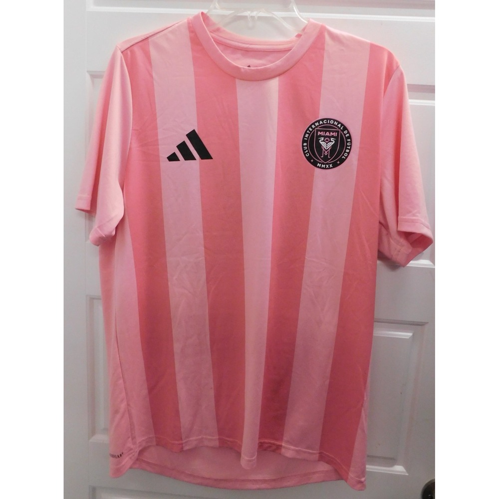 Messi Jersey Mens M Pink Adidas Inter Miami Fan Away Kit MLS Stripes JW4333